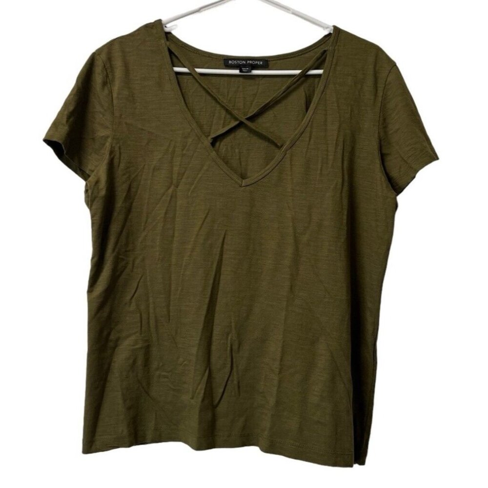 Boston Proper women’s Size Medium Green Short sleeve T-shirt Preppy Classic City